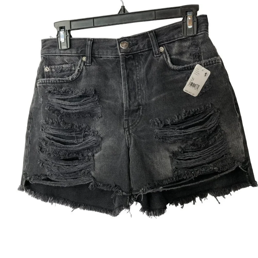 FREE PEOPLE MAGGIE‎ BLACK DISTRESSED SHORTS SIZE 24 NEW WITH TAG